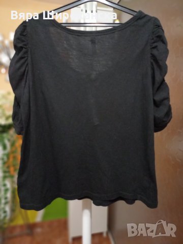 Черна блузка трико с буфан ръкав и голямо деколте. Размер ХL. , снимка 3 - Ризи - 40521632