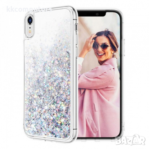 Силиконов калъф гръб кейс MBX Liquid с течност и брокат - iPhone 11 (6.1), Сребрист