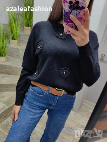 Дамски пуловер с цветя, снимка 5 - Блузи с дълъг ръкав и пуловери - 52686340