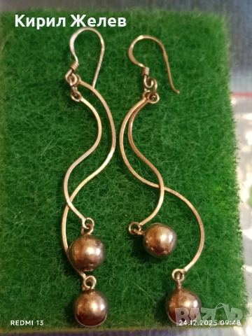 Винтидж артистични сребърни обеци с топчета майсторска изработка 32411, снимка 2 - Обеци - 52889745