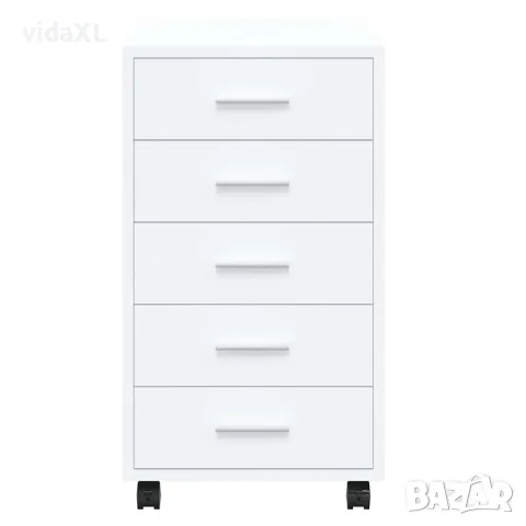 vidaXL Шкаф с чекмеджета на колелца, бял гланц, инженерно дърво, снимка 6 - Шкафове - 56147184