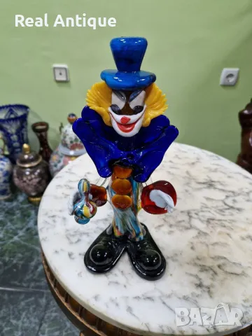 Антикварна колекционерска италианска фигура статуетка клоун Мурано , снимка 3 - Статуетки - 49730171