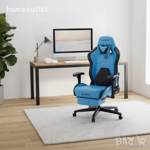 ПРОМОЦИЯ Ергономичен геймърски стол с дамаска от PU кожа в син цвят AUTOFULL AF083UPJA, снимка 2 - Столове - 53085371