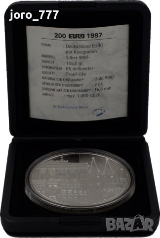200 евро  3 унции сребърна монета със златна холограма “Германия“ 1997, снимка 2 - Нумизматика и бонистика - 42274515