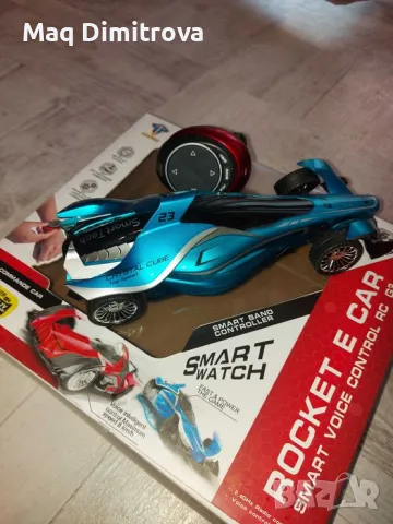 Кола детска с часовник R/C и гласови команди ROCKET E CAR Синя, снимка 1