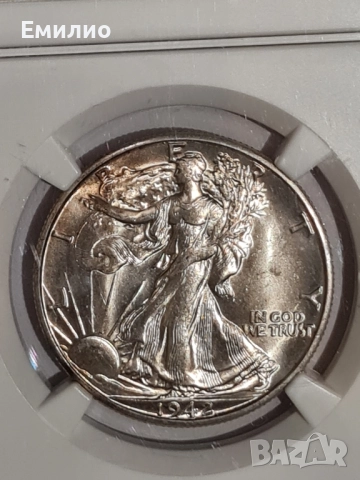 АМЕРИКА. 50 CENTS 1942 D год. NGC MS 63, снимка 2 - Нумизматика и бонистика - 51888489