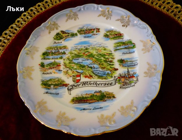 Рисувана чиния баварски порцелан,злато,опалин,барок., снимка 2 - Чинии - 36836903