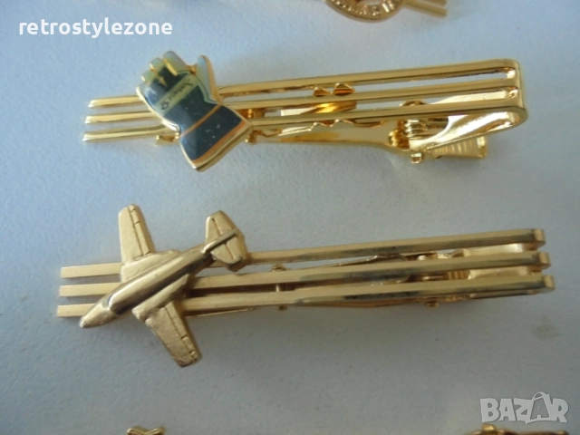 № 8377 Стари златисти щипки за вратовръзка, снимка 3 - Други ценни предмети - 52472159