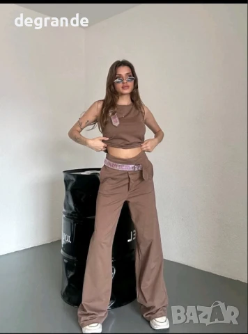 Кафяв спортен дамски сет от две части