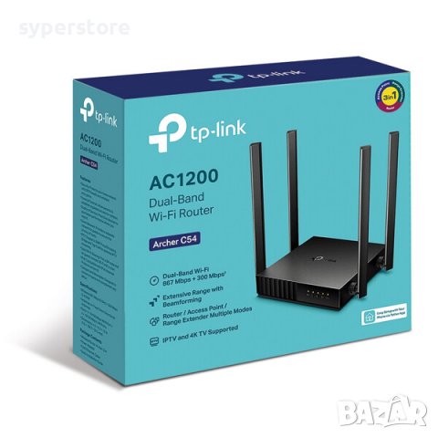 Безжичен Рутер TP-Link Archer C54 AC1200 Бърз двулентов Wi-Fi Безжичен рутер за дома и офиса, снимка 3 - Рутери - 38293561