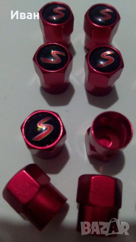 Шестограмни метални червени капачки за вентили винтили с емблеми на кола автомобил мотор джип, снимка 5 - Аксесоари и консумативи - 29435168