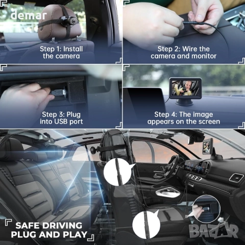 Бебешка автомобилна камера GEARCELL HD 1080P, 64GB карта памет, 4.3" дисплей, снимка 8 - Аксесоари и консумативи - 51522142