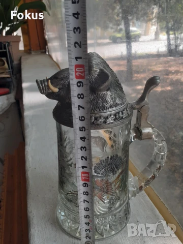 Стара немска халба за бира глиган ловна тематика, снимка 4 - Антикварни и старинни предмети - 51055207