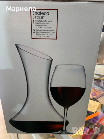 Комплект гарафа и 2 чаши Енотека, Стъклена, 1.8л., снимка 5 - Сервизи - 53974449