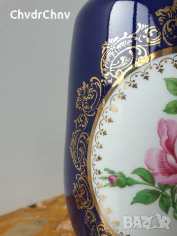 Royal KPM 18см/КПМ Бавария стара немска порцеланова ваза/роза-кобалт-злато, снимка 5 - Вази - 48853638