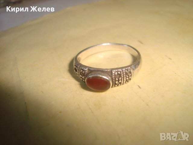 СТАРИНЕН СРЕБЪРЕН с ЧЕРВЕН КЕХЛИБАР АРТ ДЕКО ПРЪСТЕН СРЕБРО 925 с 3 МАРКИРОВКИ и МАРКАЗИТИ 27192, снимка 13 - Антикварни и старинни предмети - 36869057