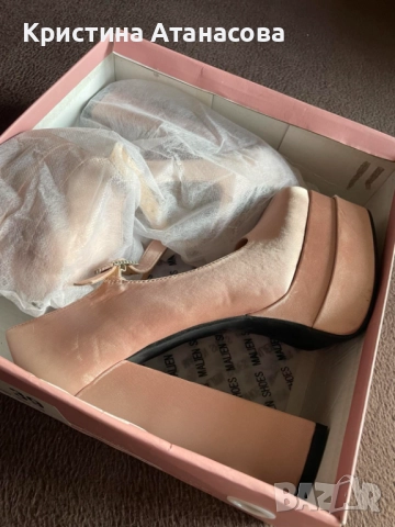 👠 Дамски обувки пудра - сатен 💎, снимка 9 - Дамски обувки на ток - 52110946