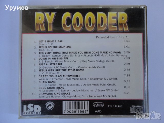 Ry Cooder ‎– Live USA - оригинален диск, снимка 2 - CD дискове - 29794718