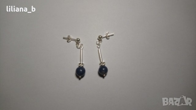 Сребърни обеци с естествени сапфири и циркони, снимка 2 - Обеци - 34907877