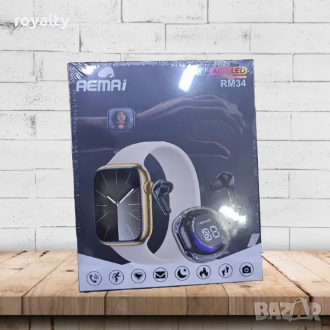 Смарт часовник с AMOLED дисплей и безжични слушалки, RM34, снимка 4 - Смарт часовници - 49111967