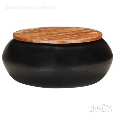 Маса За Кафе, Черна, 68x68x30 см, Регенерирано Дърво Масив Код P493, снимка 4 - Маси - 50262934