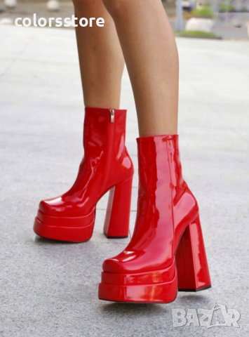Боти на ток - червен лак - VS21, снимка 3 - Дамски боти - 38723274