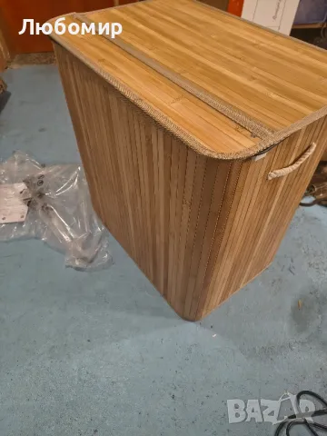 Кош за пране SONGMICS 150 литра, 3 отделения за сортиране, бамбуков капак, дръжки, сгъваем , снимка 10 - Други - 50418773