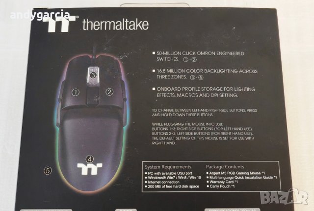 Thermaltake ARGENT M5 RGB гейминг мишка, черен ЧИСТО НОВА запечатана, снимка 8 - Клавиатури и мишки - 40771163