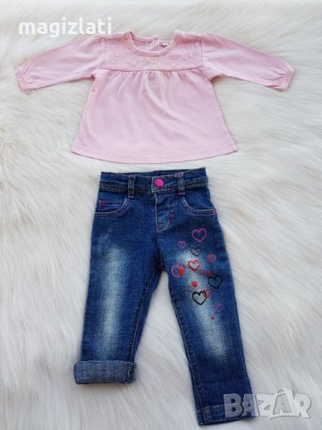 Дънки и блуза за новородено момиченце, снимка 3 - Панталони и долнища за бебе - 29558243
