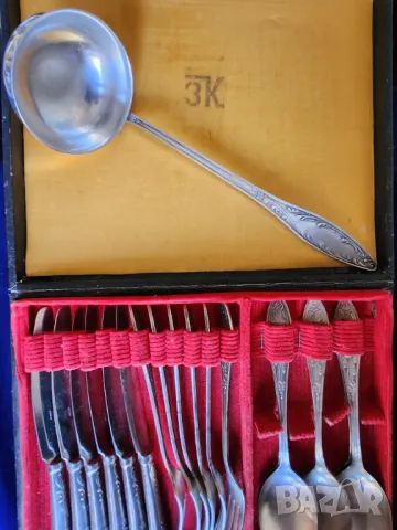 прибори за хранене, к-т от 30 прибора от посребрен мелхиор + черпак, красиви, солидни , от СССР, снимка 7 - Прибори за хранене, готвене и сервиране - 47647610