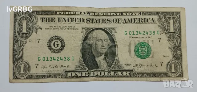1 долар 1977 САЩ Американска банкнота 1 долар САЩ 1977 Америка , снимка 1