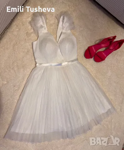 Официална къса бяла рокля., снимка 2 - Рокли - 48256616