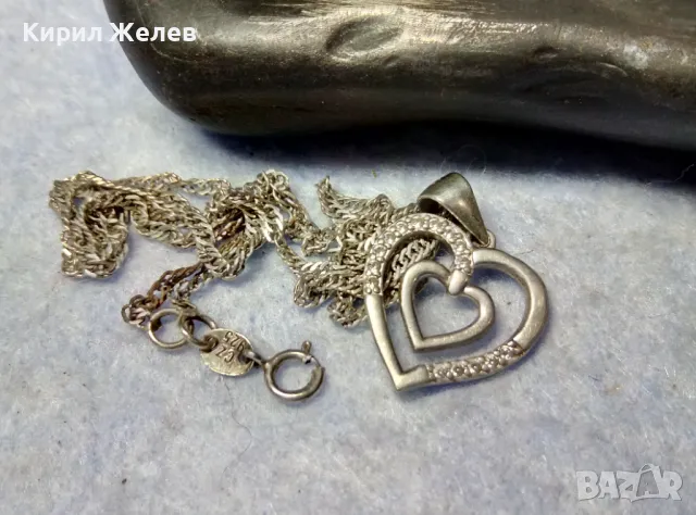 НЕЖНО СРЕБЪРНО КОЛИЕ със СЪРЧИЦЕ МАРКОВО СРЕБРО 925 CZ с БЯЛА ПОЗЛАТА и ЦИРКОНИ 38501, снимка 3 - Колиета, медальони, синджири - 49522592