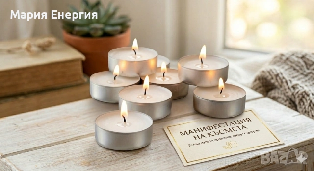 Манифестация на Късмета: Ръчна соева свещ с истински Цитрин