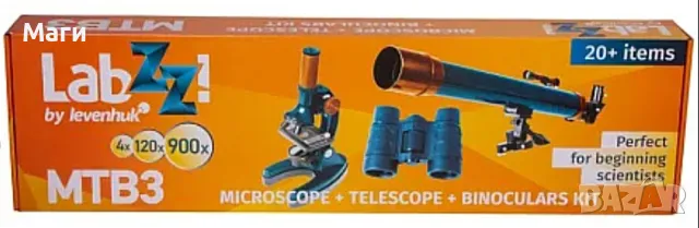 Телескоп, микроскоп и бинокъл + ПОДАРЪК стъклени покривни и предметни стъкла Levenhuk LabZZ MTB3