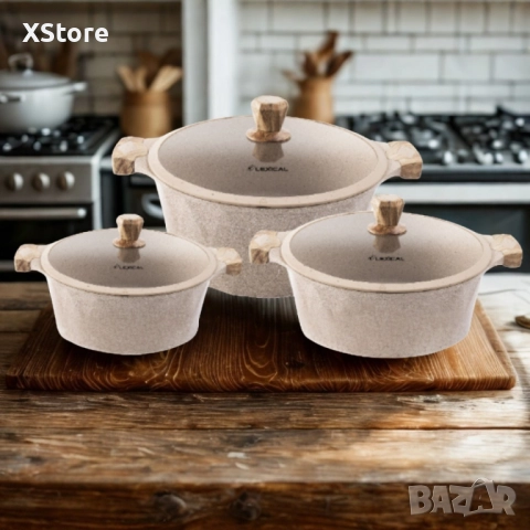 Гранитен комплект касероли Lexical PEARL SERIES, снимка 5 - Съдове за готвене - 52507381