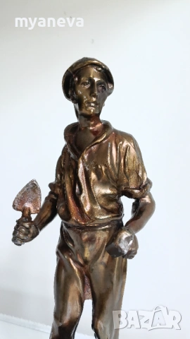 "Колхозник", бронзова, стара статуетка от СССР. , снимка 5 - Статуетки - 54183906