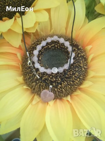 Комплект гривна и колие розов кварц