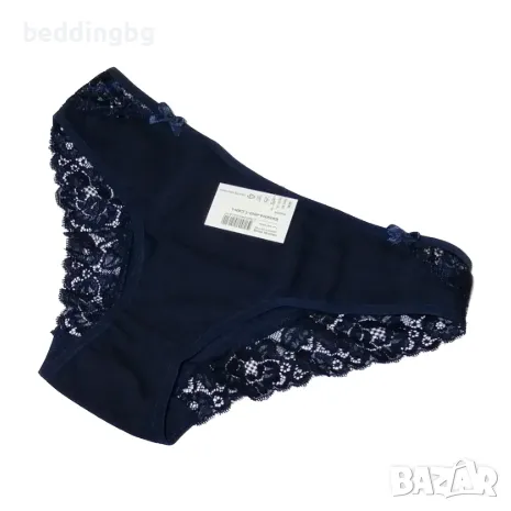 Дамски памучни бикини с дантела – тъмно синьо, Ивон