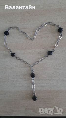 Сребърно колие с оникс, снимка 2 - Колиета, медальони, синджири - 36445366