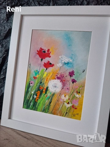 Лятно поле, пастелна картина, оригинал, снимка 2 - Картини - 54088387