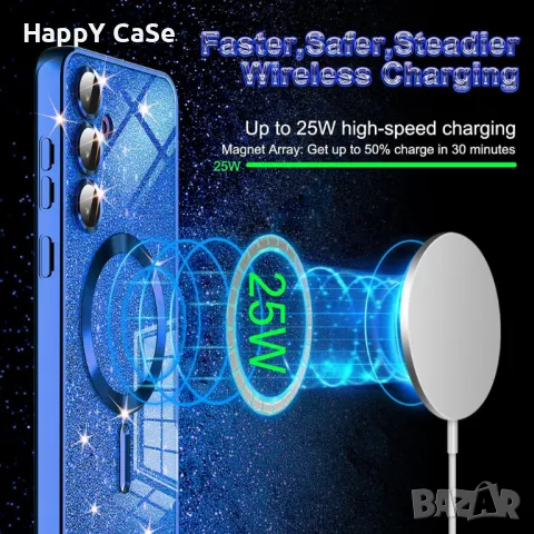 Samsung Galaxy S25 Ultra S25+ S25 / Glitter MagSafe Лукс силиконов кейс гръб калъф, снимка 7 - Калъфи, кейсове - 48884066