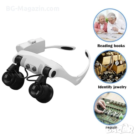 Професионална часовникарска увеличителна лупа за глава LED осветление лампа за бижутери часовникари, снимка 6 - Други инструменти - 50921208