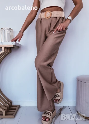 Дамски елегантни панталони с широки крачоли и колан, 2цвята , снимка 7 - Панталони - 50587491
