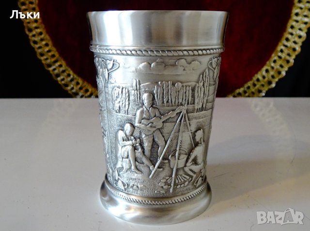 Чаша от калай за вино,картини Къмпинг,излет. , снимка 4 - Антикварни и старинни предмети - 44231741
