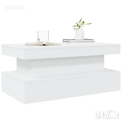vidaXL Маса за кафе с LED осветление, бяла, 90x50x40 см, снимка 6 - Маси - 56148222