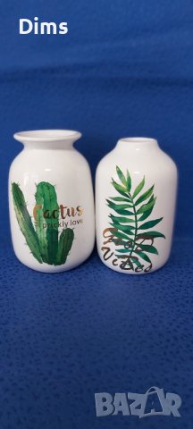 Порцеланова Ваза Бяла с кактуси и палми, снимка 6 - Вази - 38486568