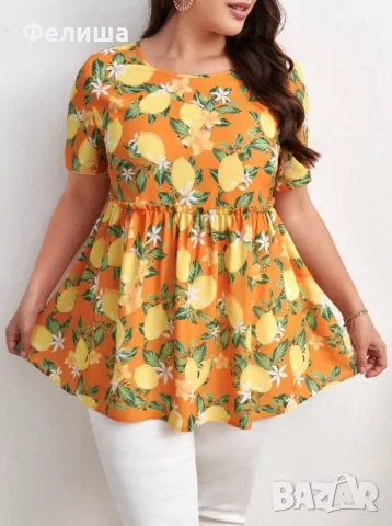 Прекрасна Широко Скроена Блуза / Туника с Жълти Лимони / Италия, снимка 2 - Туники - 50309288