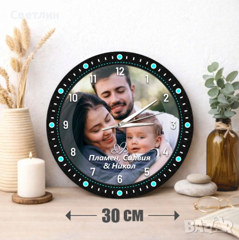 Стенен часовник, Колаж със 1, 8 или 12 снимки. Персонализиран, снимка 3 - Стенни часовници - 53288156