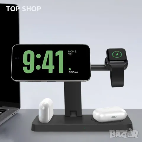 Магнитно безжично зарядно устройство, 4 в 1 безжична зарядна станция Magsafe, снимка 8 - Аксесоари за Apple - 49437186